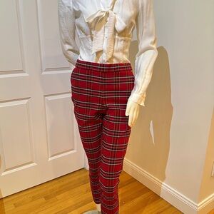 Anne Klein Red Plaid Skinny Pants
